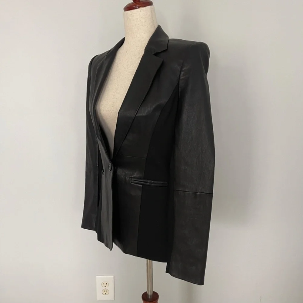 Alice + Olivia Black Leather Blazer - Size S - Picture 2 of 10